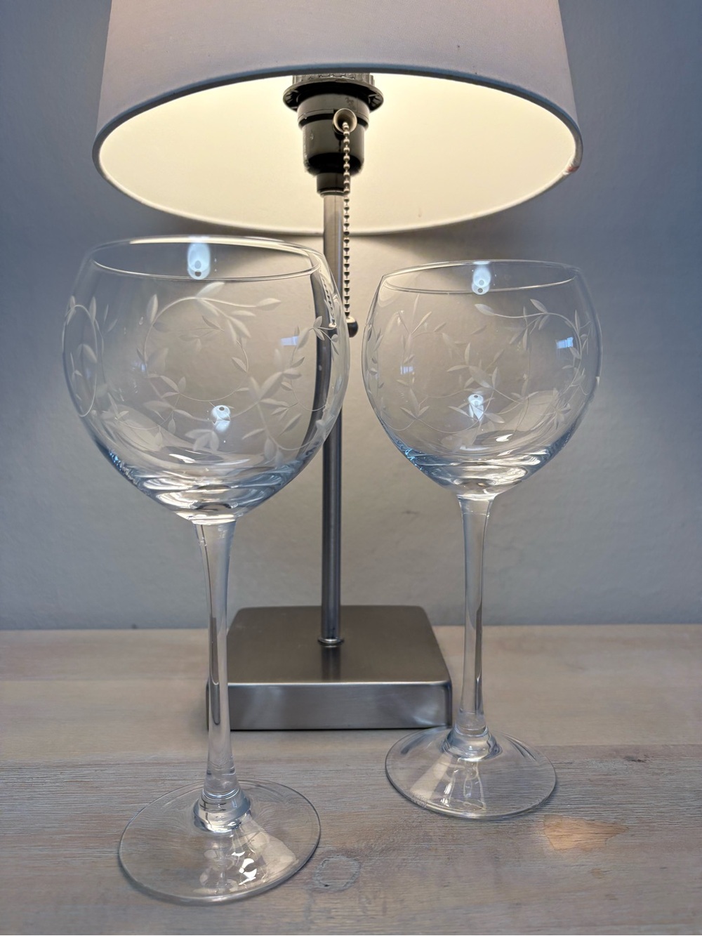 Pair of Lenox Crystal Heather Balloon Wine Glasses